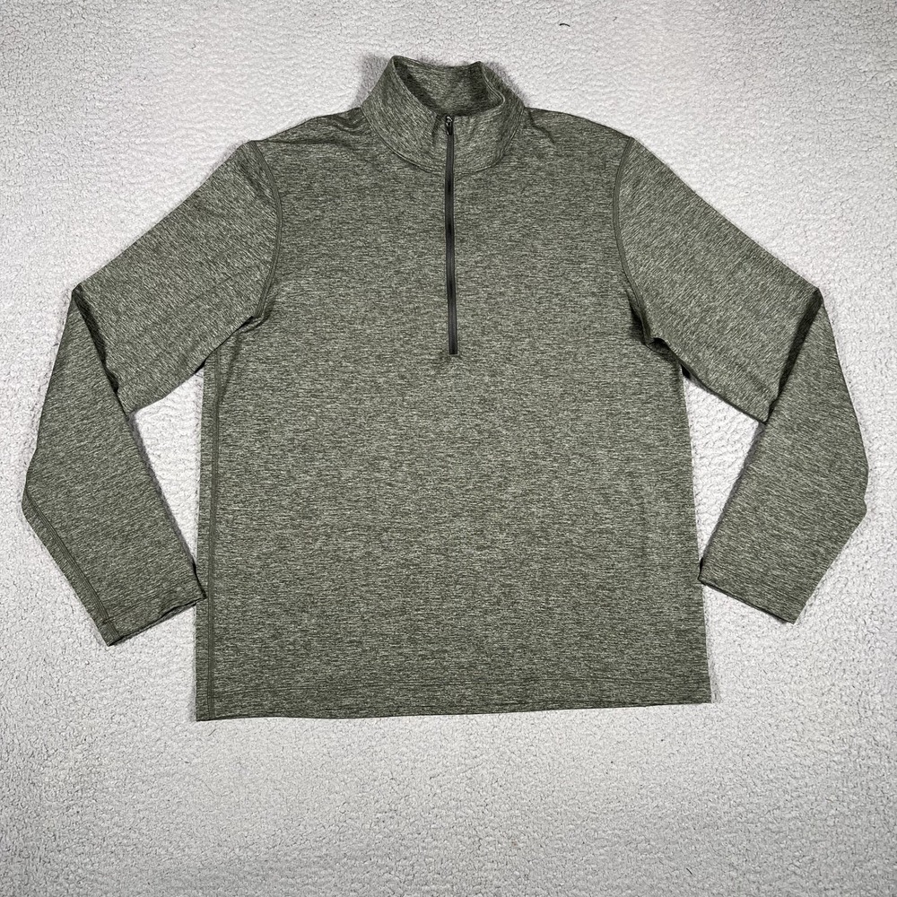 Lululemon Shirt Mens Medium Green Surge Warm Gray 1/2 Zip Stretch Athletic Logo
